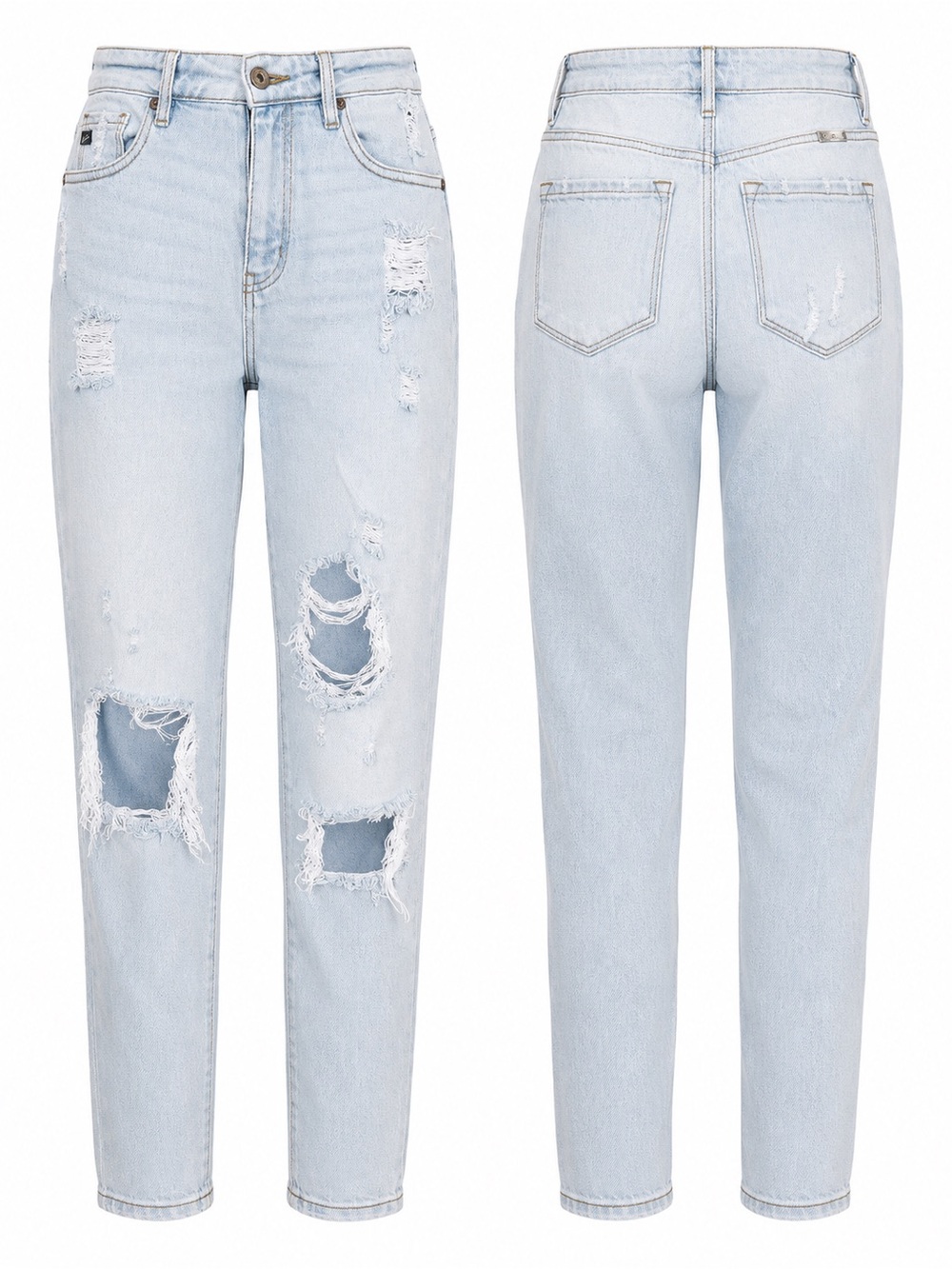 KanCan Greer Ultra High Rise Mom Jeans Light Wash Distressed Size 7/27